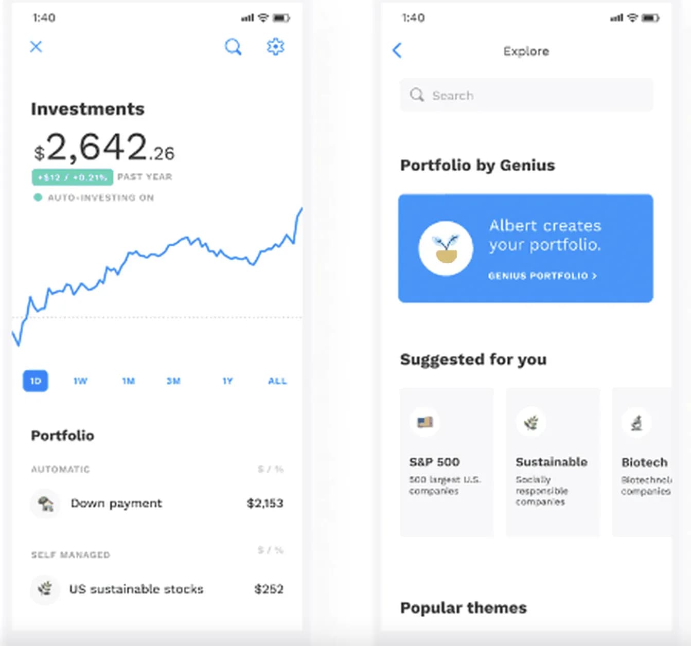 Albert mobile application screenshot