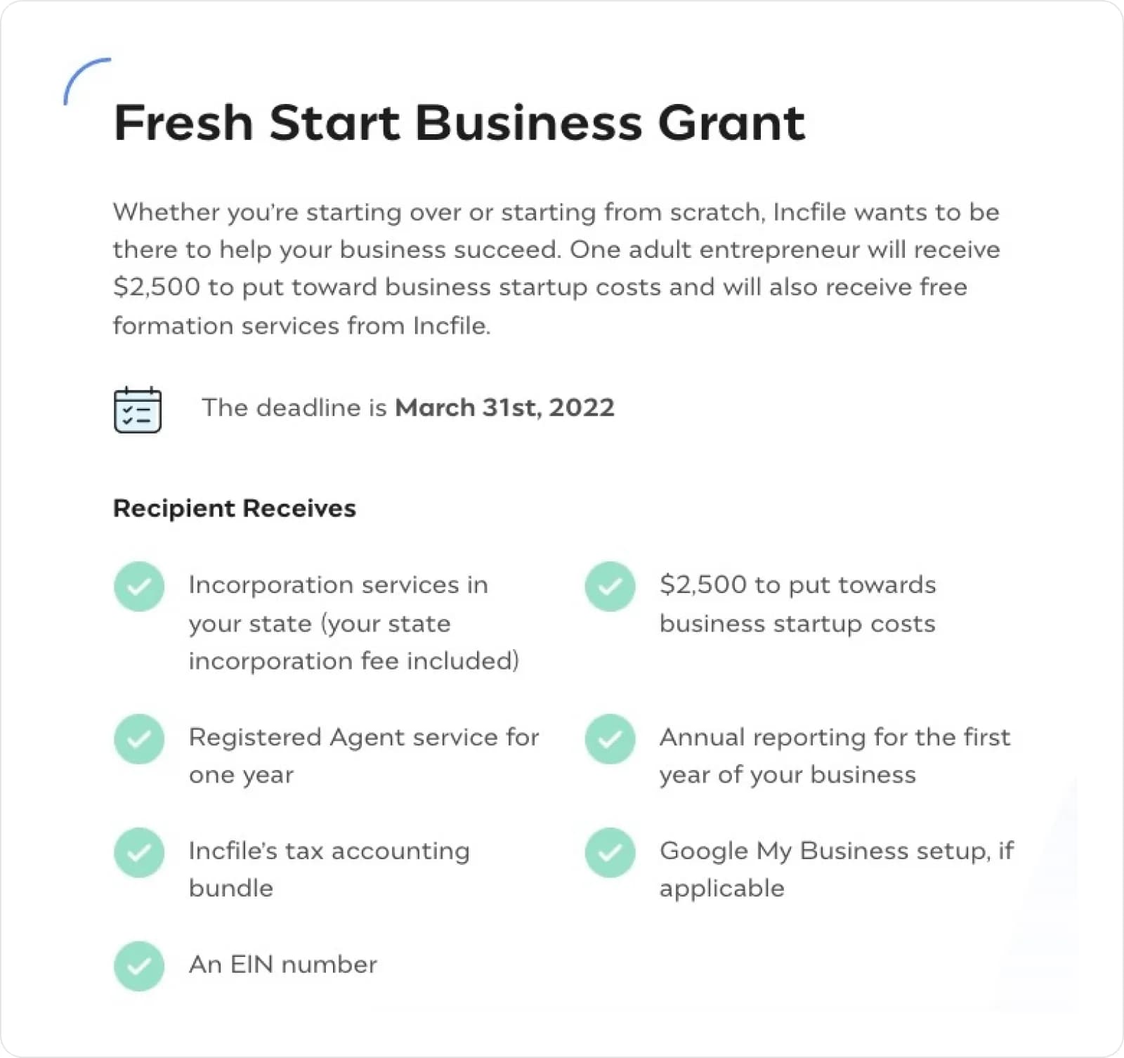 Fresh start business grant