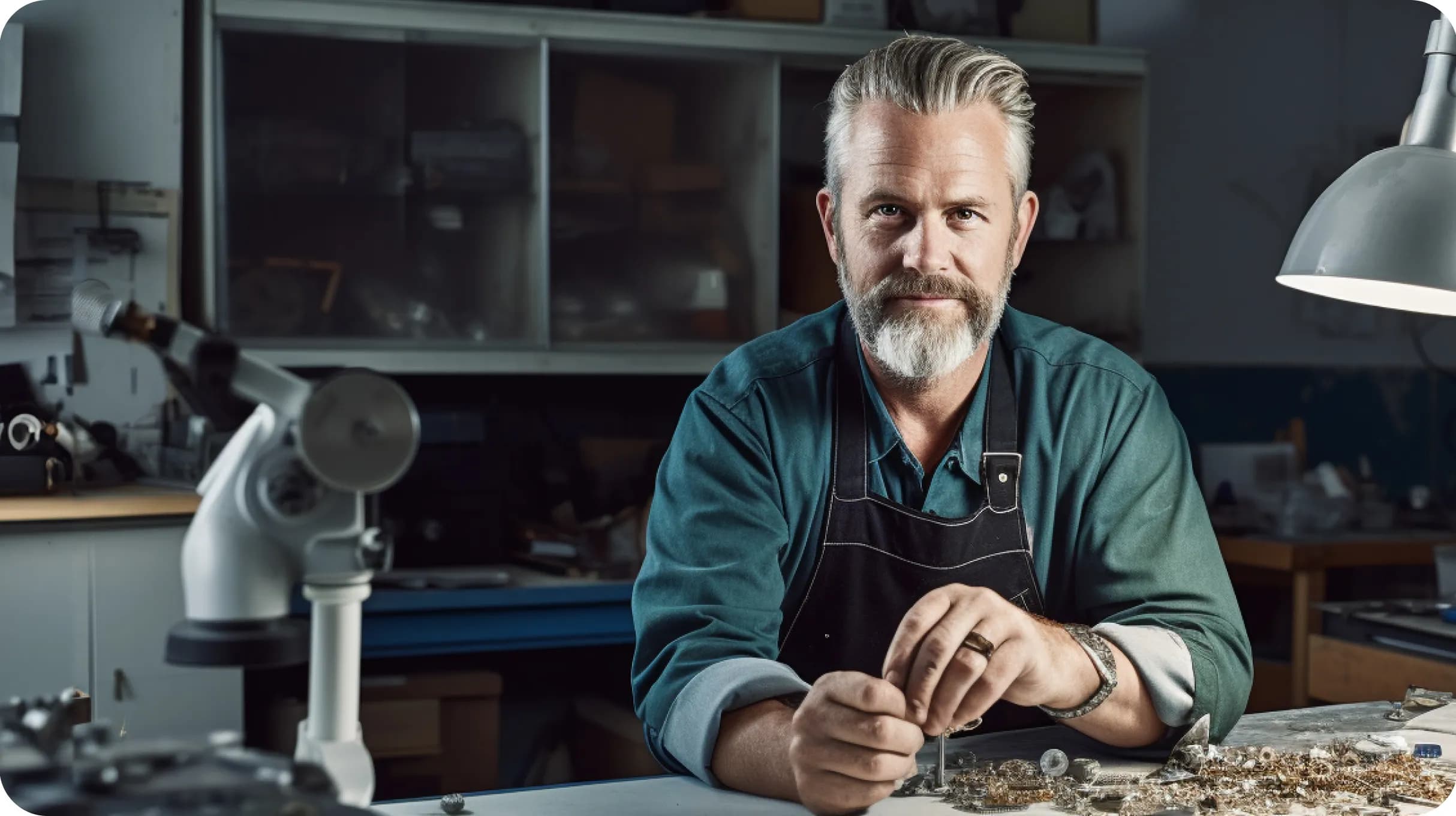Jewelry maker in a workshop