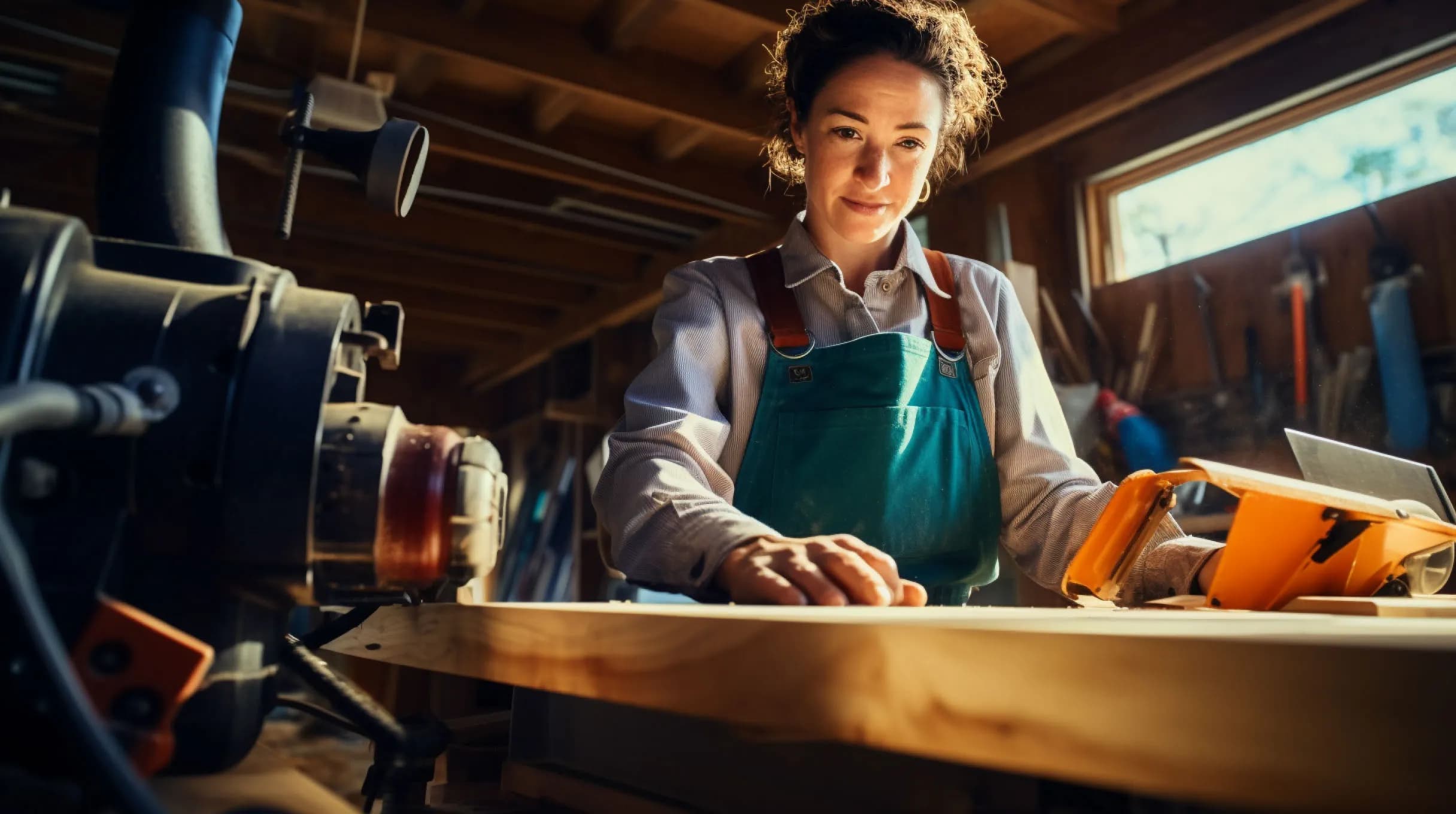 A woman carpenter working in a workshop