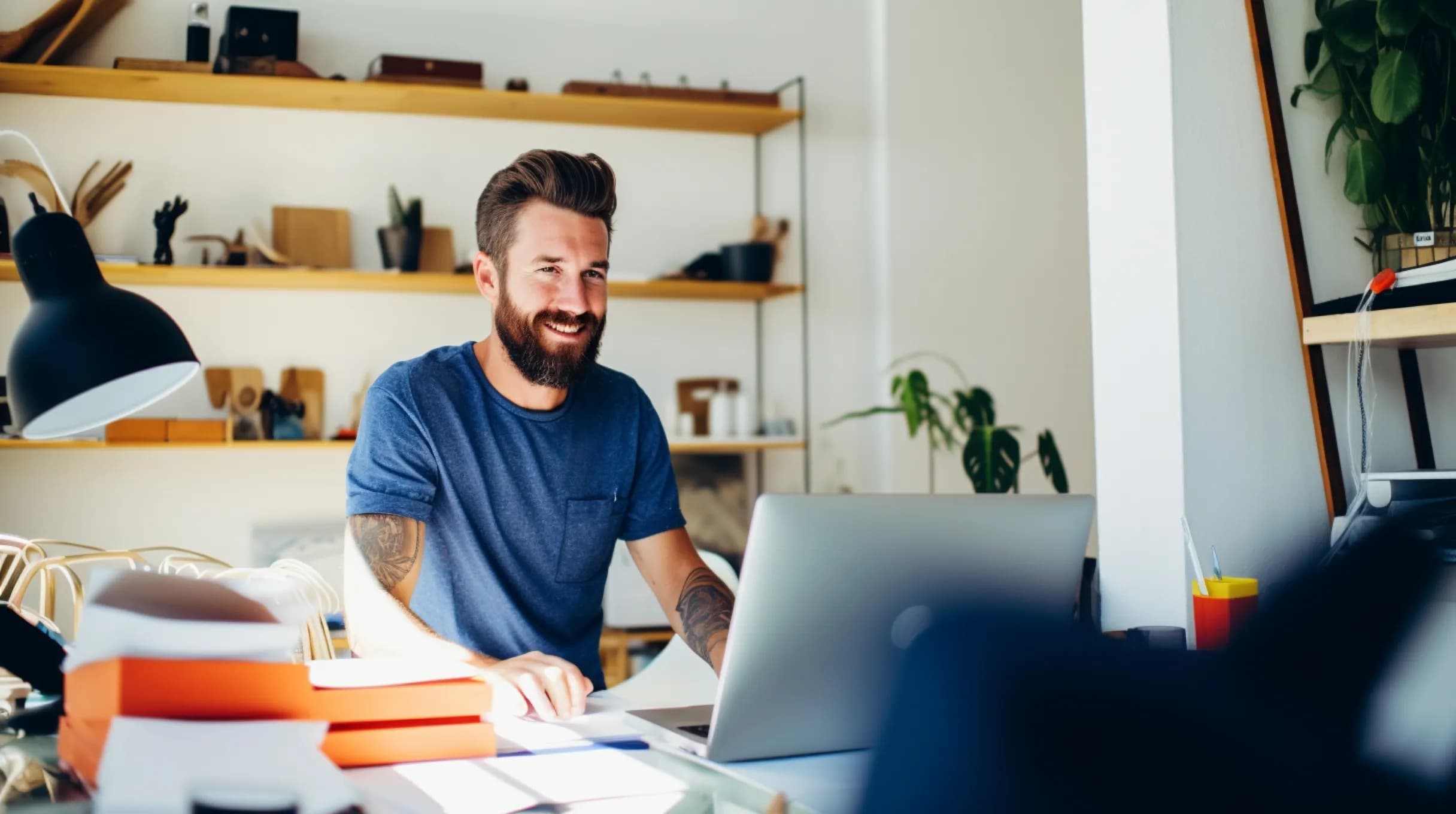 Man working remotely from his home office