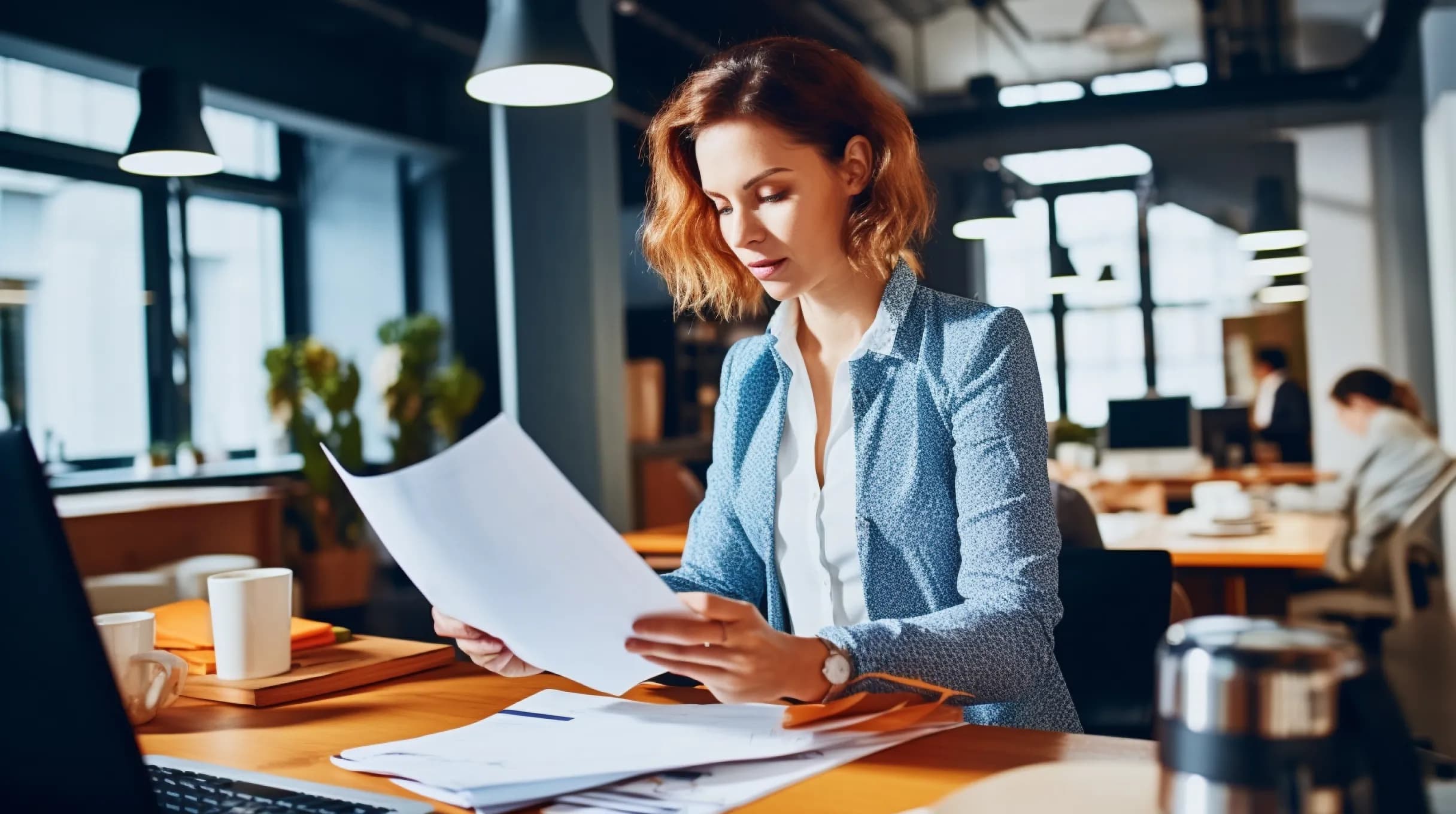 Woman reading some company documents