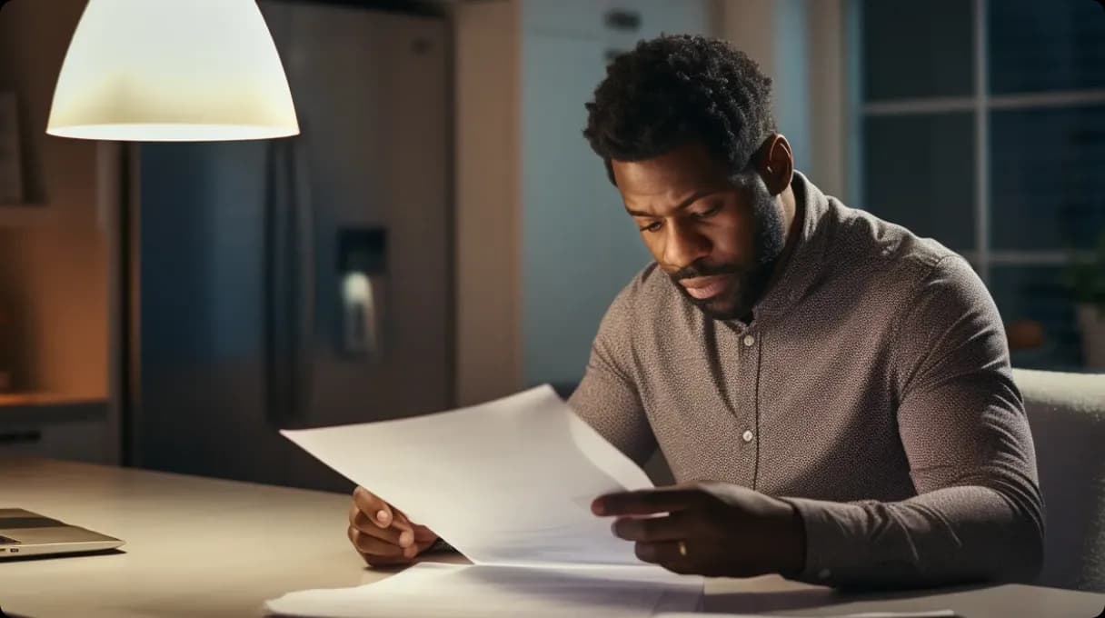 Man reviewing documents by the light