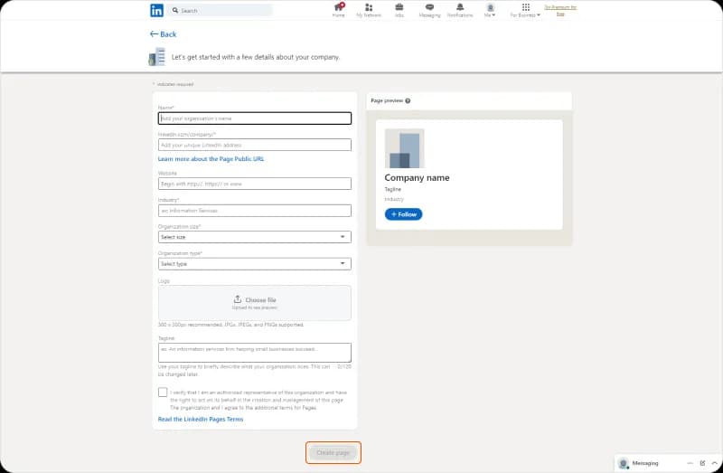 Img 4. How to set up a LinkedIn company page