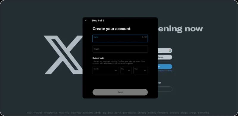 Img 2. How to set up an X (Twitter) account