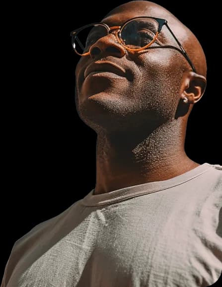 Share your story man with glasses