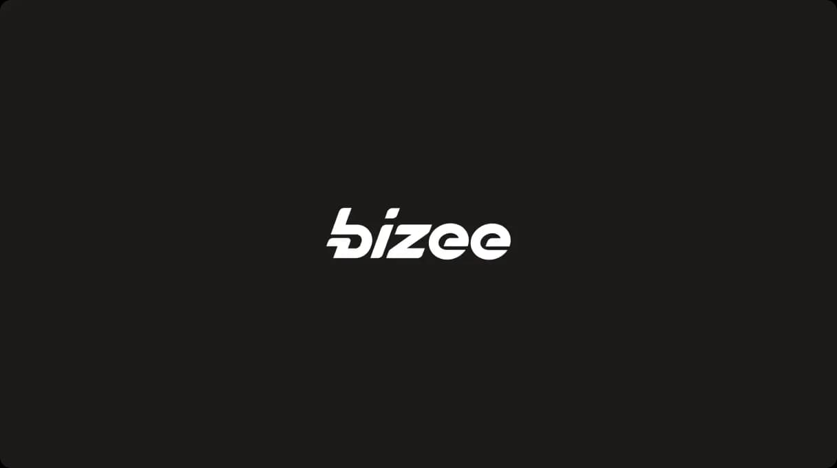 White Bizee logo on black background
