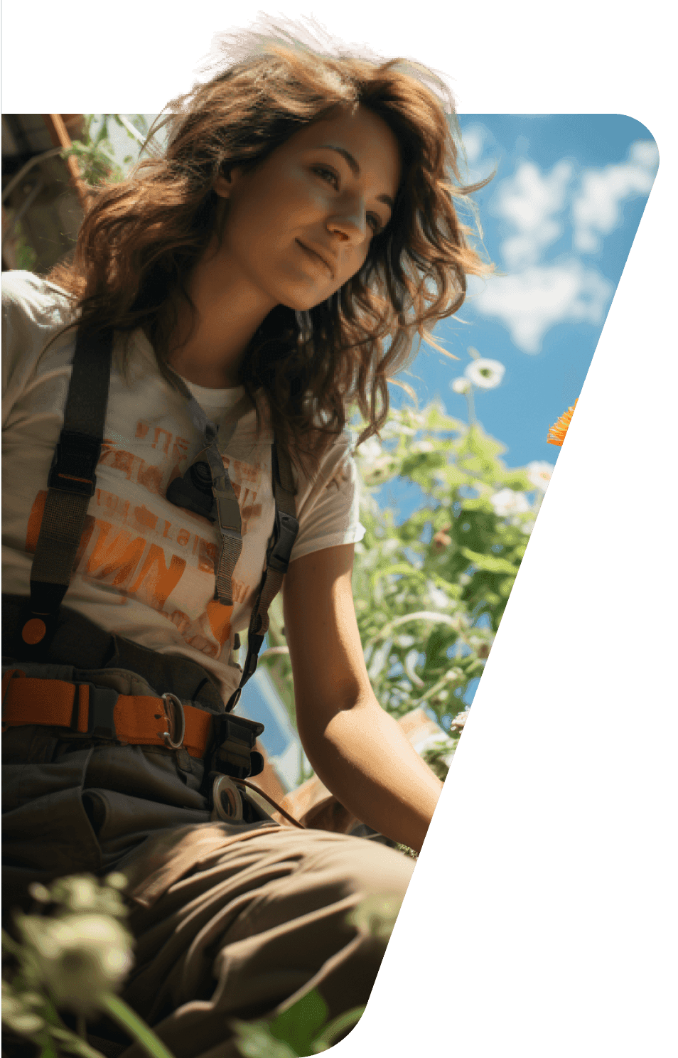 A women with curly hair sitting outdoors