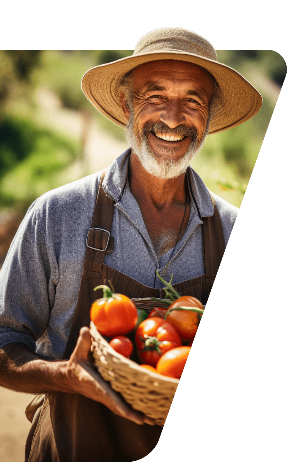 A gardener holding a basket with vegetables